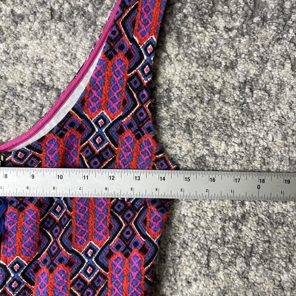 Maeve Dress Womens 6 Purple Red Geometric Fit & Flare Border Print Exposed Zip - Picture 3 of 8
